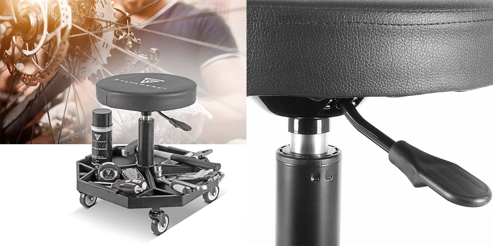 Taboret warsztatowy z regulacją wysokości STAHLWERK WRH-136 ST - Kolaż