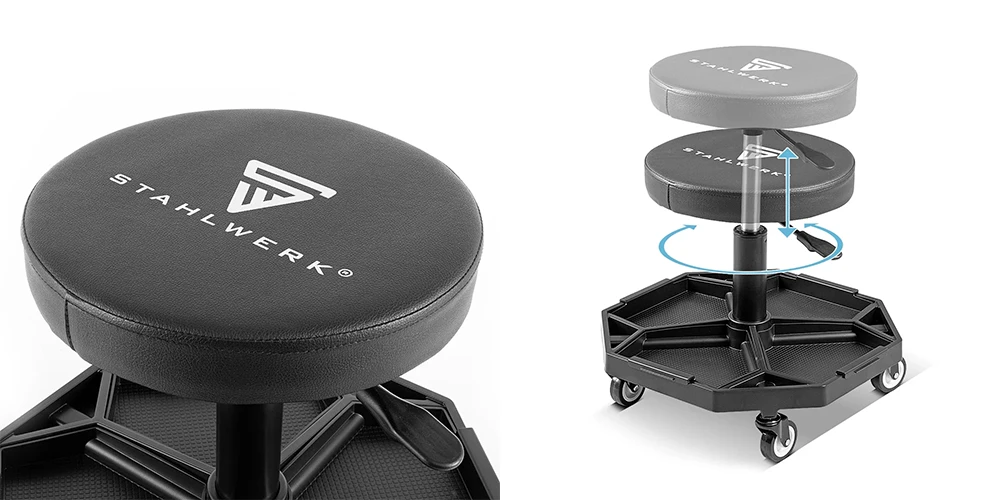 Taboret warsztatowy z regulacją wysokości STAHLWERK WRH-136 ST - Kolaż