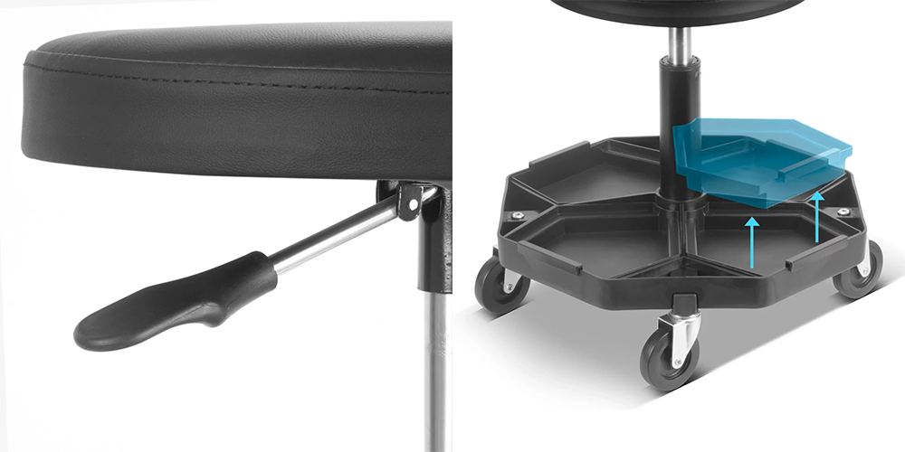 Taboret warsztatowy z regulacją wysokości STAHLWERK WRH-57 ST - Kolaż