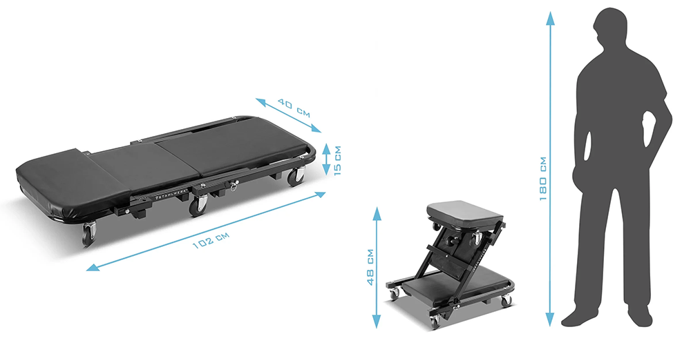 Taboret warsztatowy leżanka 2w1 STAHLWERK FRC-40 ST - udźwig 150 kg - Kolaż