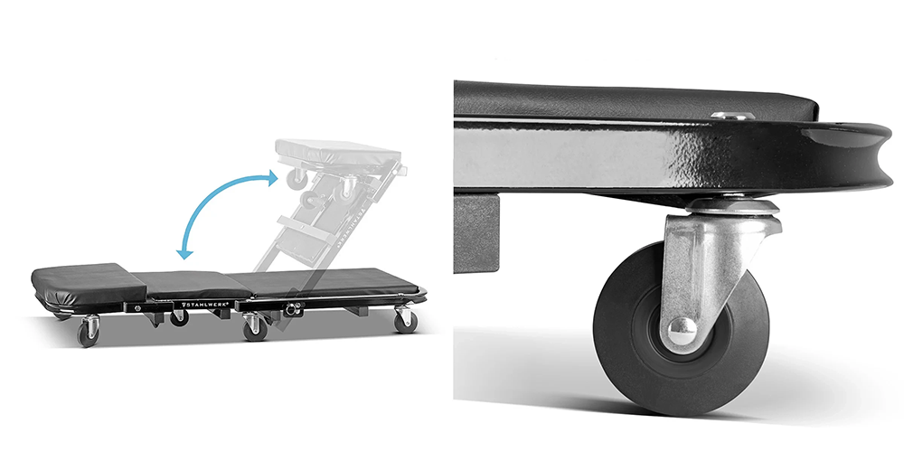 Taboret warsztatowy leżanka 2w1 STAHLWERK FRC-40 ST - udźwig 150 kg - Kolaż