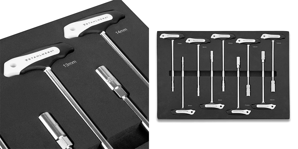 Zestaw kluczy trzpieniowych do wózka warsztatowego STAHLWERK - 9 części - Kolaż