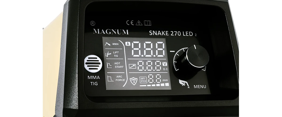 Spawarka inwertorowa MAGNUM Snake 270 LED V2 MMA / TIG LIFT 400V 250A - Ekran