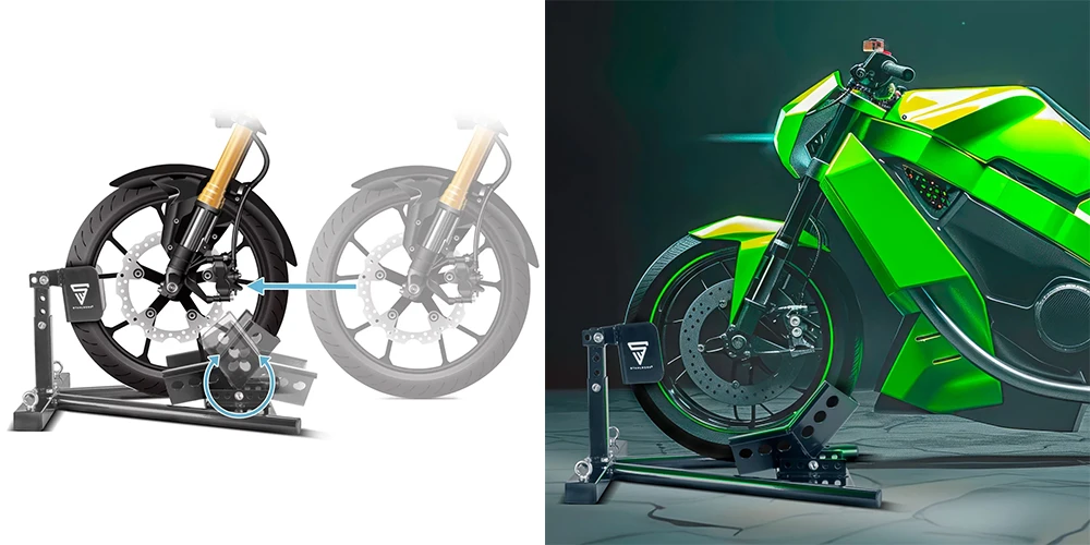 Stojak motocyklowy wahacz koła STAHLWERK GTM-600 ST - Kolaż
