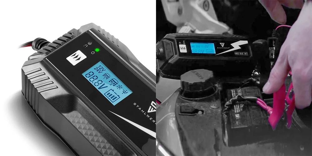 Ładowarka do akumulatorów 12V / 24V STAHLWERK IBC-100 ST - Kolaż