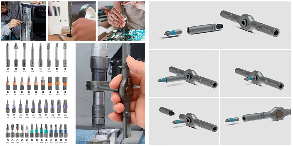 Zestaw końcówek wkrętakowych z grzechotką STAHLWERK RBS-42 ST - Kolaż