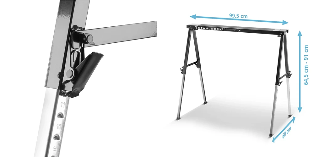 Metalowy kozioł pilarski roboczy STAHLWERK SB-910 ST - udźwig 150 kg - Kolaż