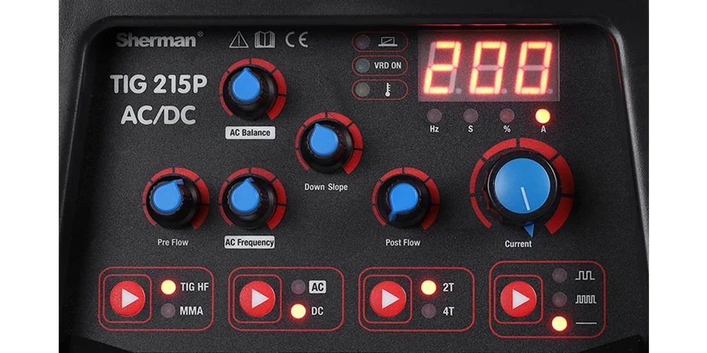Spawarka inwertorowa Sherman TIG 215P AC/DC 230 V 200 A - Panel Sterowania