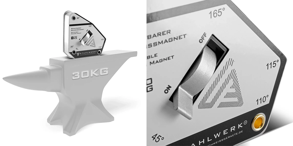 Kątownik spawalniczy z magnesem przełączany STAHLWERK 45° - 165° 30 kg