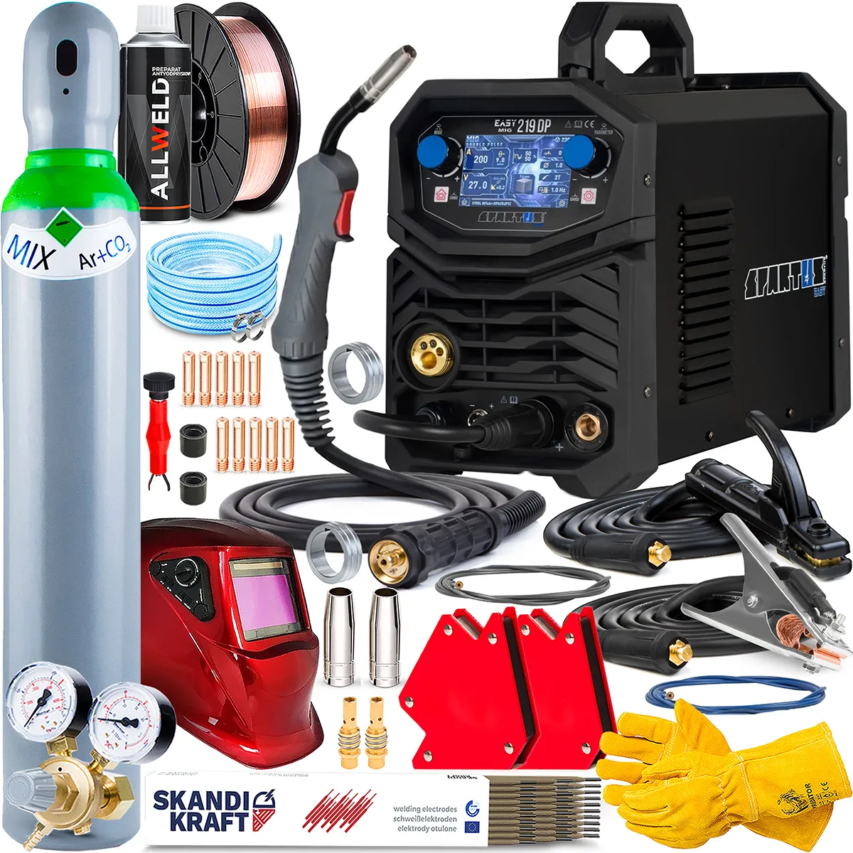 Spawarka SPARTUS EasyMIG 219 Dual Pulse - mobilny półautomat z 4-rolkowym podajnikiem