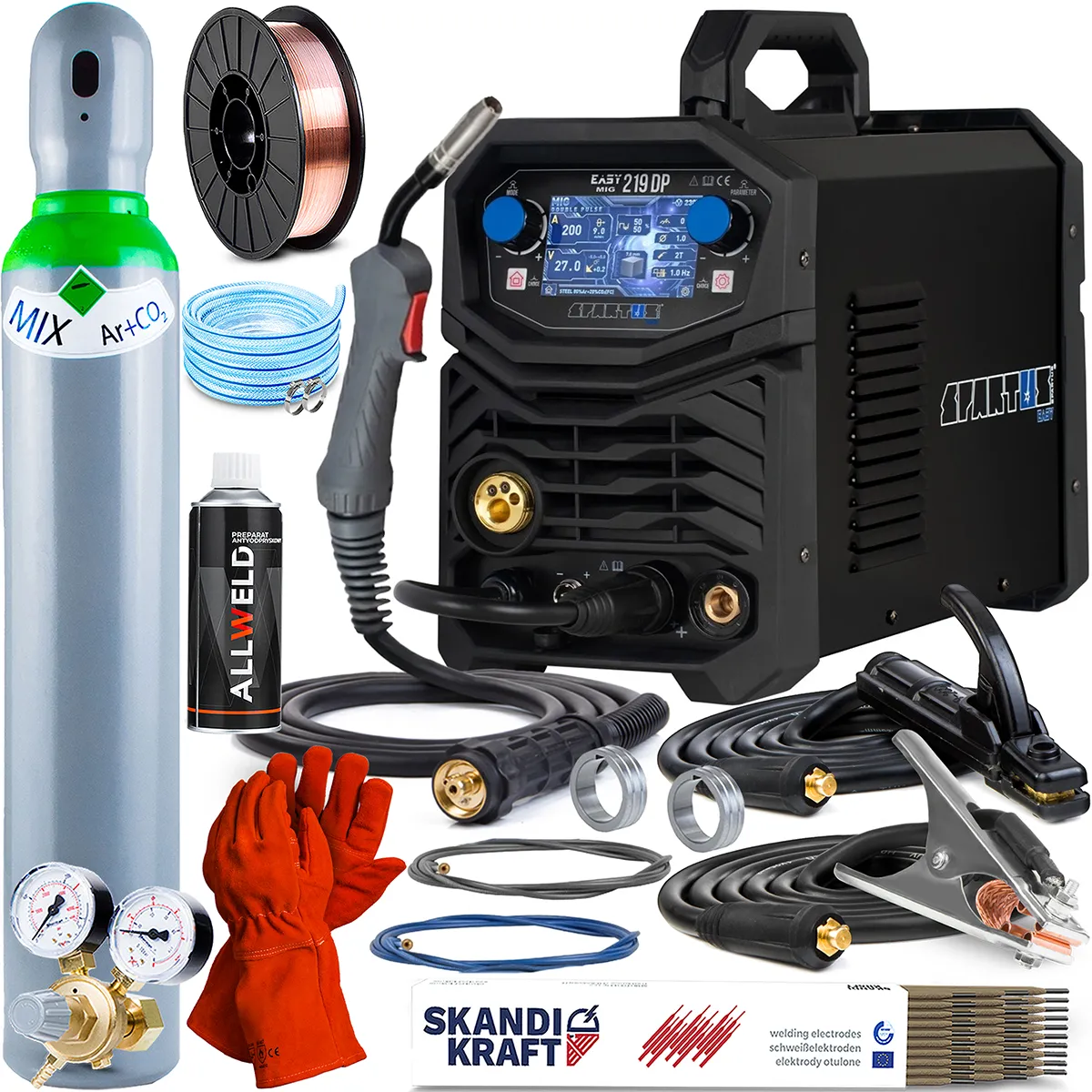 Spawarka SPARTUS EasyMIG 219 Dual Pulse - mobilny półautomat z 4-rolkowym podajnikiem