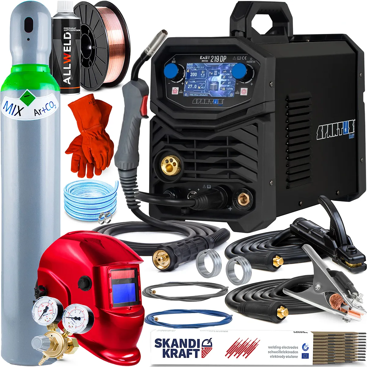 Spawarka SPARTUS EasyMIG 219 Dual Pulse - mobilny półautomat z 4-rolkowym podajnikiem