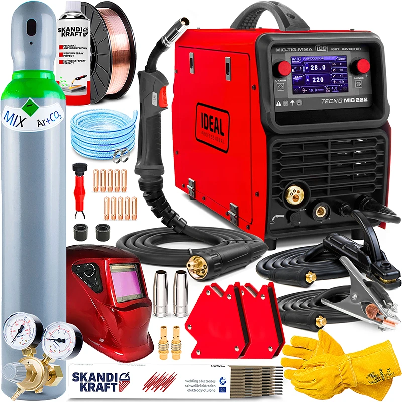 SPAWARKA INWERTOROWA IDEAL TECNOMIG 222 LCD SYNERGIC MIG TIG MMA PÓŁAUTOMAT