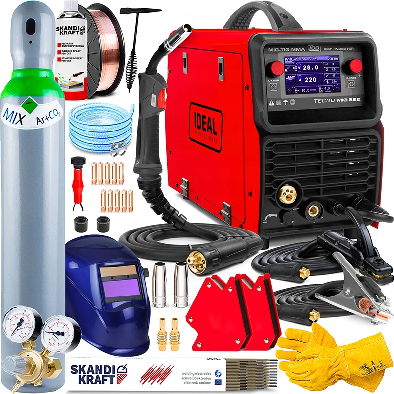 SPAWARKA INWERTOROWA IDEAL TECNOMIG 222 LCD SYNERGIC MIG TIG MMA PÓŁAUTOMAT