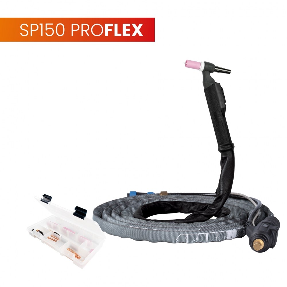 Profesjonalny uchwyt spawalniczy TIG SPARTUS ProFLEX 150 z ergonomiczną rękojeścią mini 1B i pakietem ochronnym ze skóry